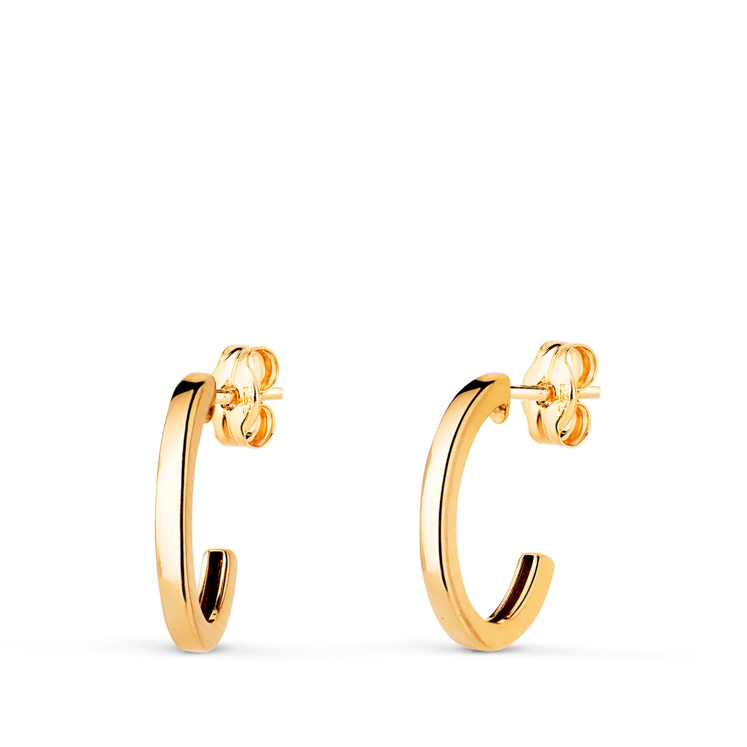 Boucles d'oreilles Ovales Ouvertes en Or Jaune 18K Taille : 14X9 mm Épaisseur : 1,8 mm Fermoir Poussettes Papillon