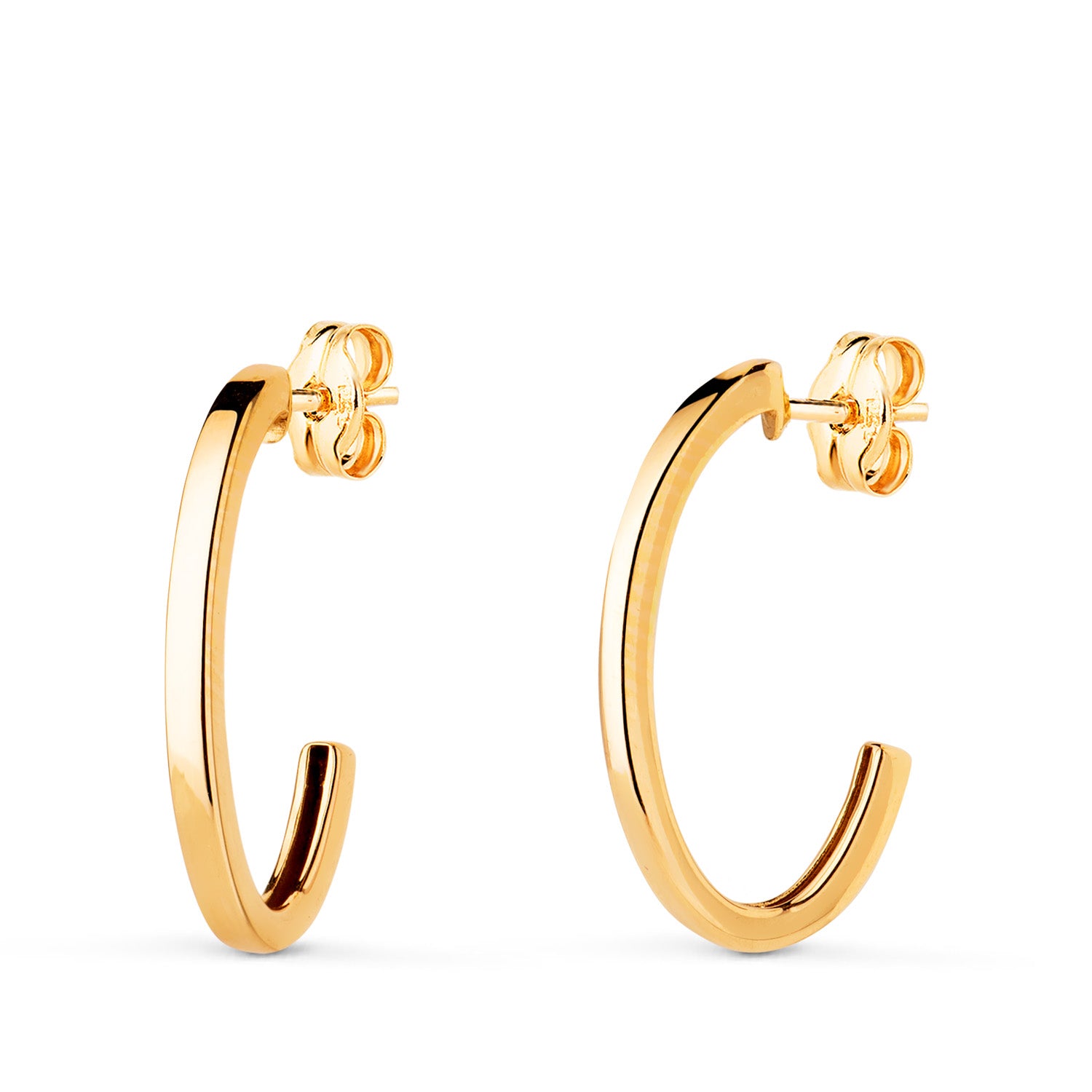 Boucles d'oreilles Ovales Ouvertes en Or Jaune 18K Mesure : 19X11 mm Épaisseur : 2 mm Fermoir Poussettes Papillon