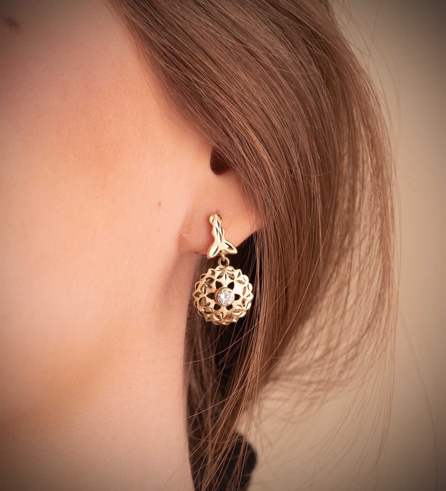 Boucles d'oreilles Or Jaune 18K avec Zircon Cubique 26 X 14MM Fermoir Catalan