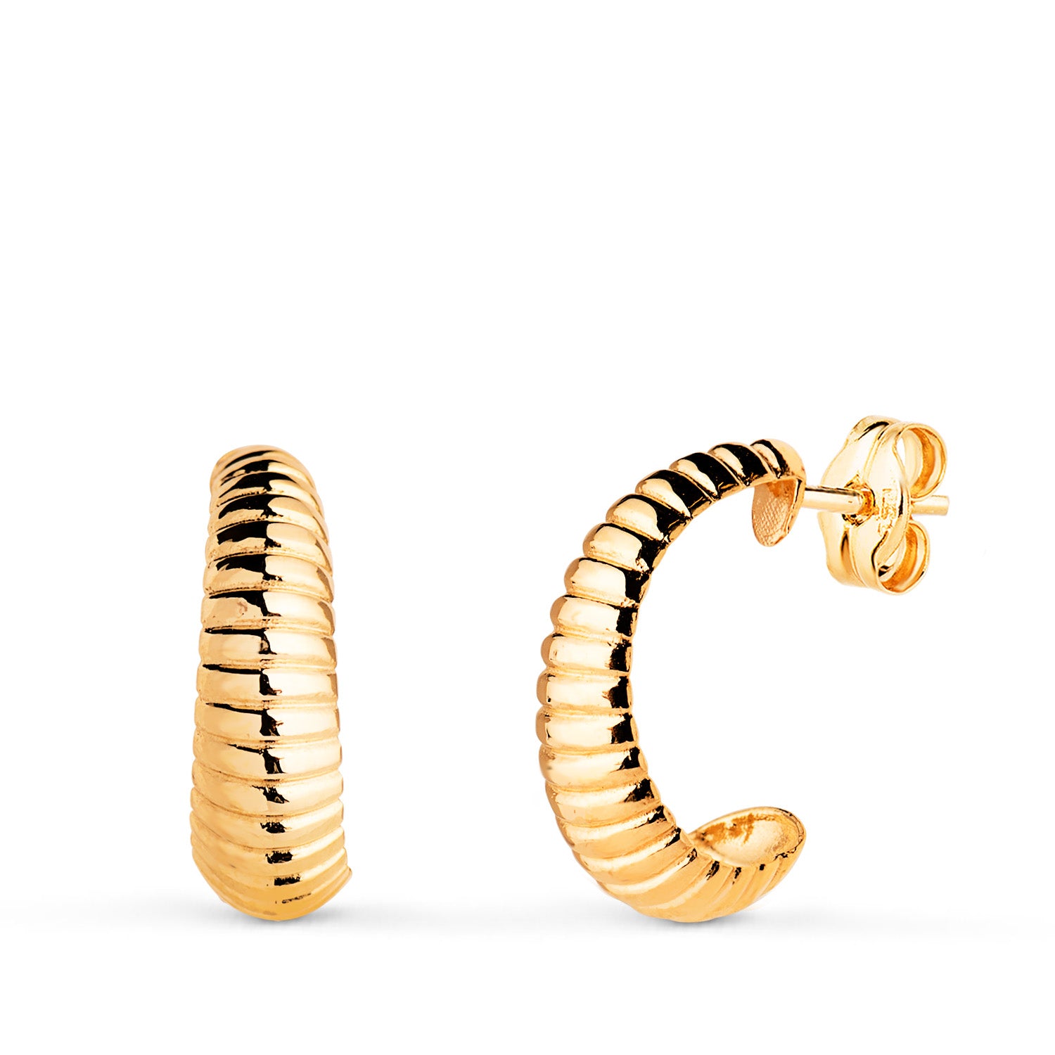 Boucles d'oreilles en Or Jaune 18 Carats Gallons en Luminosité Mesure: 14 X 5 mm Fermeture à Pression