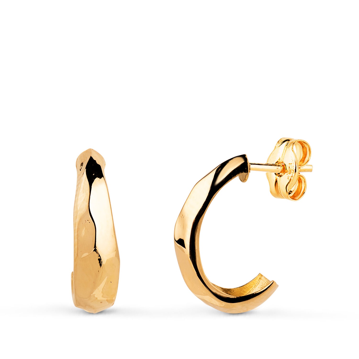 Boucles d'oreilles en Or Jaune 18K avec Godrons Brillants Taille : 14 X 5 mm Fermeture à Pression