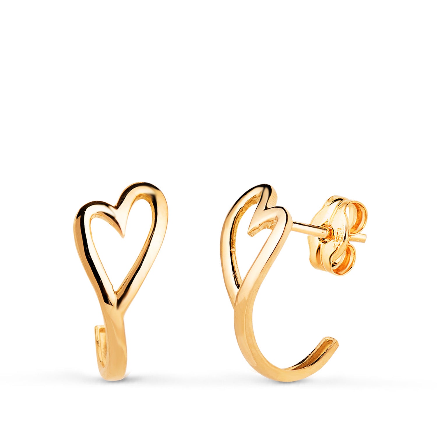 Demi-cerceaux en Or Jaune 18K avec Forme de C?ur Ajouré Brillant Taille : 13 X 6,5 mm Fermeture à Pression