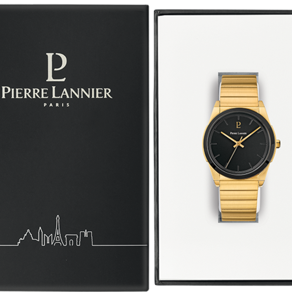 Montre homme Pierre Lannier CANDIDE 215L032 – cadran noir bracelet acier doré – vue 3