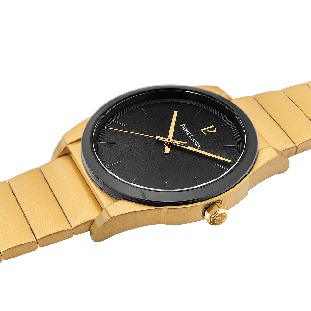 Montre homme Pierre Lannier CANDIDE 215L032 – cadran noir bracelet acier doré – vue 2