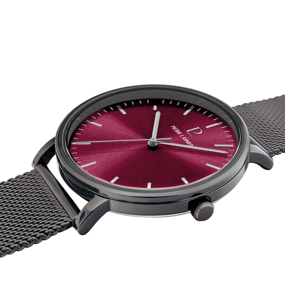 Montre homme Pierre Lannier ESSENTIAL 216J459 – cadran bordeaux bracelet milanais gris – vue 2