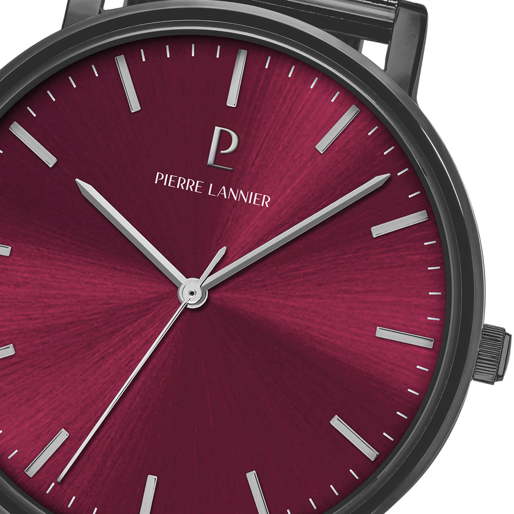 Montre homme Pierre Lannier ESSENTIAL 216J459 – cadran bordeaux bracelet milanais gris – vue 3