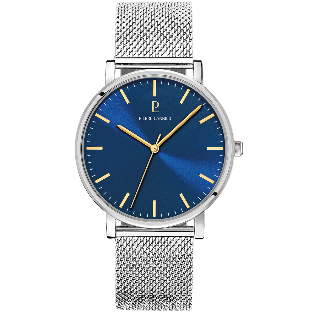 Montre homme Pierre Lannier ESSENTIAL 217G161 – cadran bleu bracelet milanais argenté – vue de face