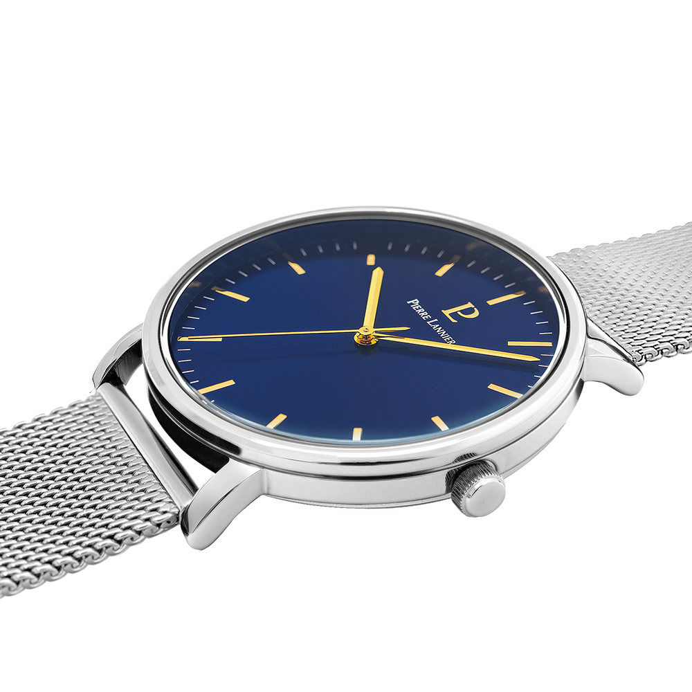 Montre homme Pierre Lannier ESSENTIAL 217G161 – cadran bleu bracelet milanais argenté – vue 2