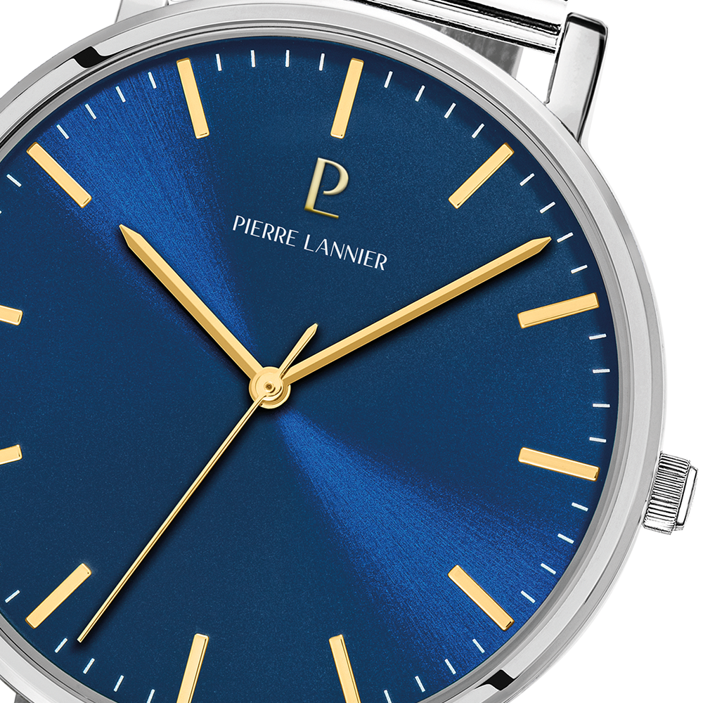 Montre homme Pierre Lannier ESSENTIAL 217G161 – cadran bleu bracelet milanais argenté – vue 3