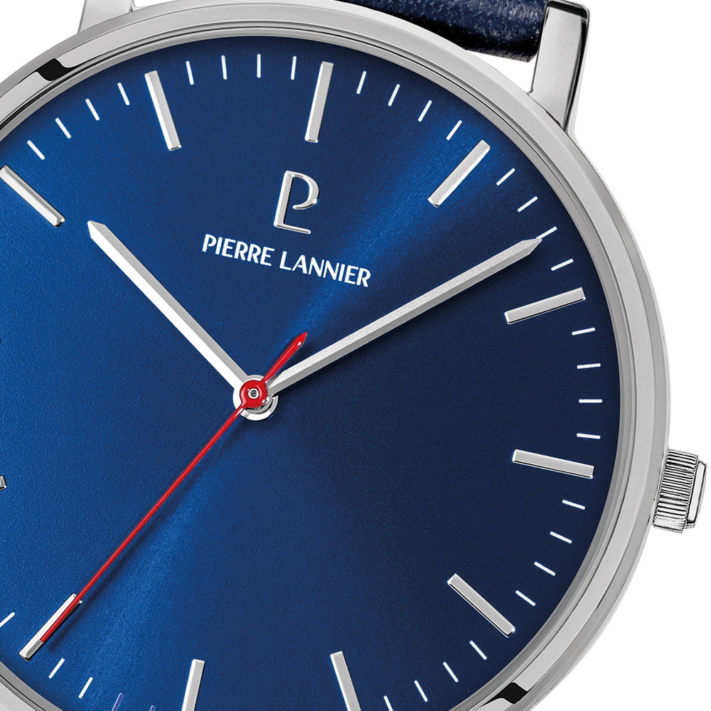 Montre homme Pierre Lannier ESSENTIAL 217G166 – cadran bleu bracelet cuir bleu – vue 2