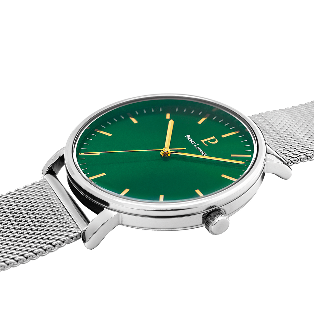 Montre homme Pierre Lannier ESSENTIAL 217G171 – cadran vert bracelet milanais argenté – vue 2