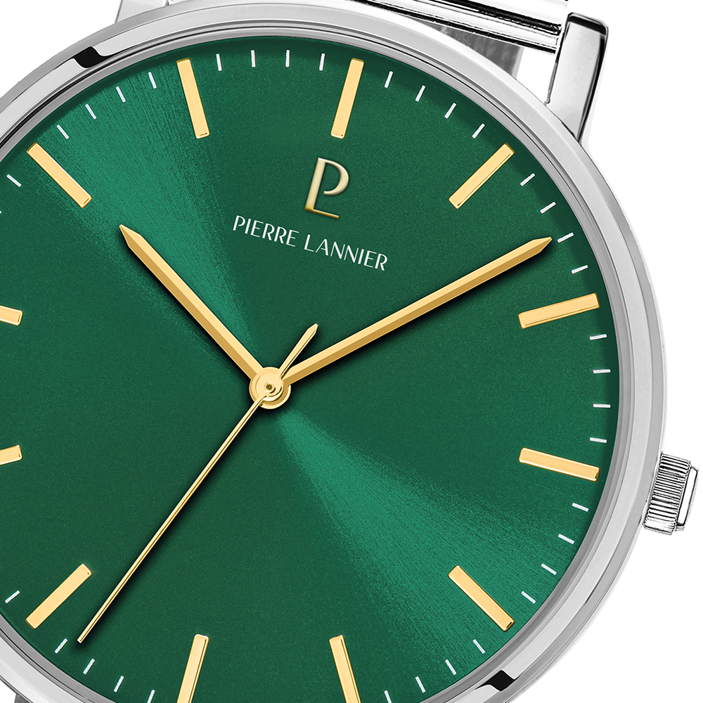Montre homme Pierre Lannier ESSENTIAL 217G171 – cadran vert bracelet milanais argenté – vue 3