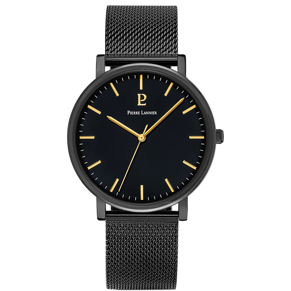 Montre homme Pierre Lannier ESSENTIAL boîtier noir bracelet acier milanais noir 218F439