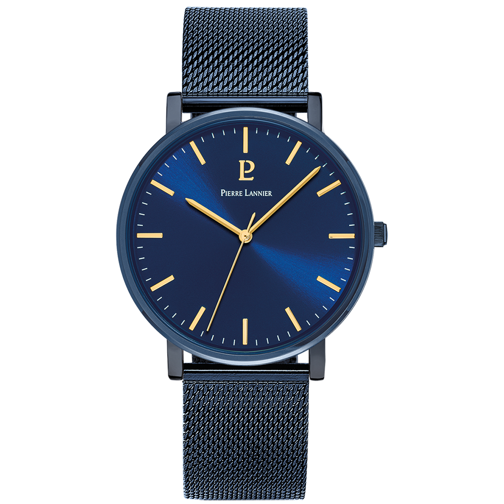 Montre homme Pierre Lannier ESSENTIAL boîtier acier bracelet acier milanais bleu 218F466