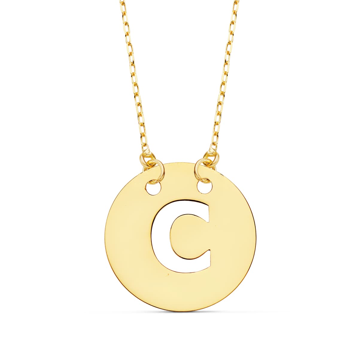 Pendentif Or Jaune 18K Initial "c" 15 mm Chaîne Forcée 42 Cm