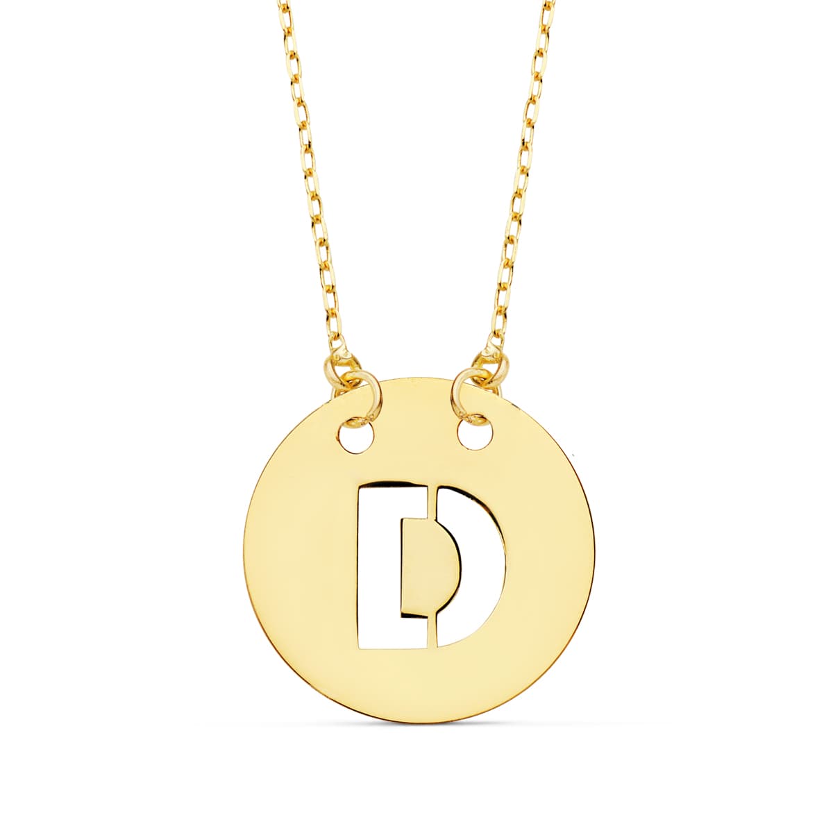 Pendentif Or Jaune 18K Initial "d" 15 mm Chaîne Forcée 42 Cm