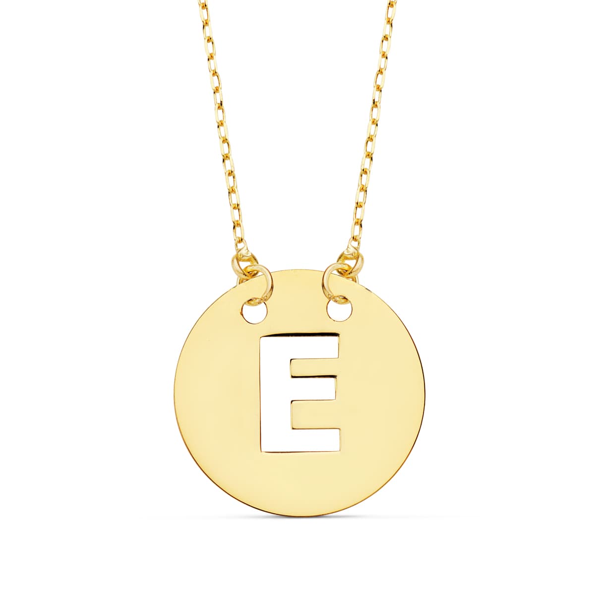 Pendentif Or Jaune 18K Initial "e" 15 mm Chaîne Forcée 42 Cm