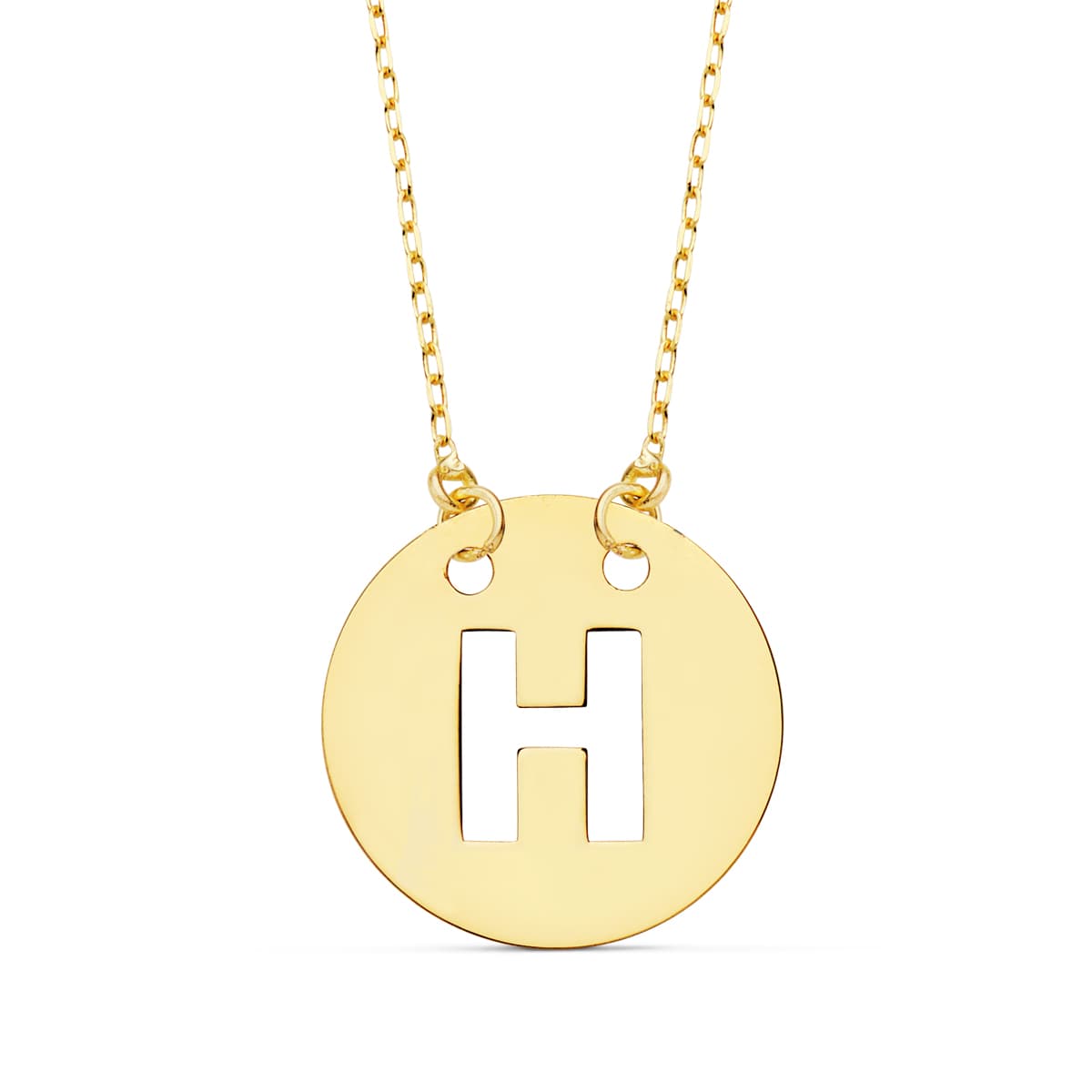 Pendentif Or Jaune 18K Initial "h" 15 mm Chaîne Forcée 42 Cm