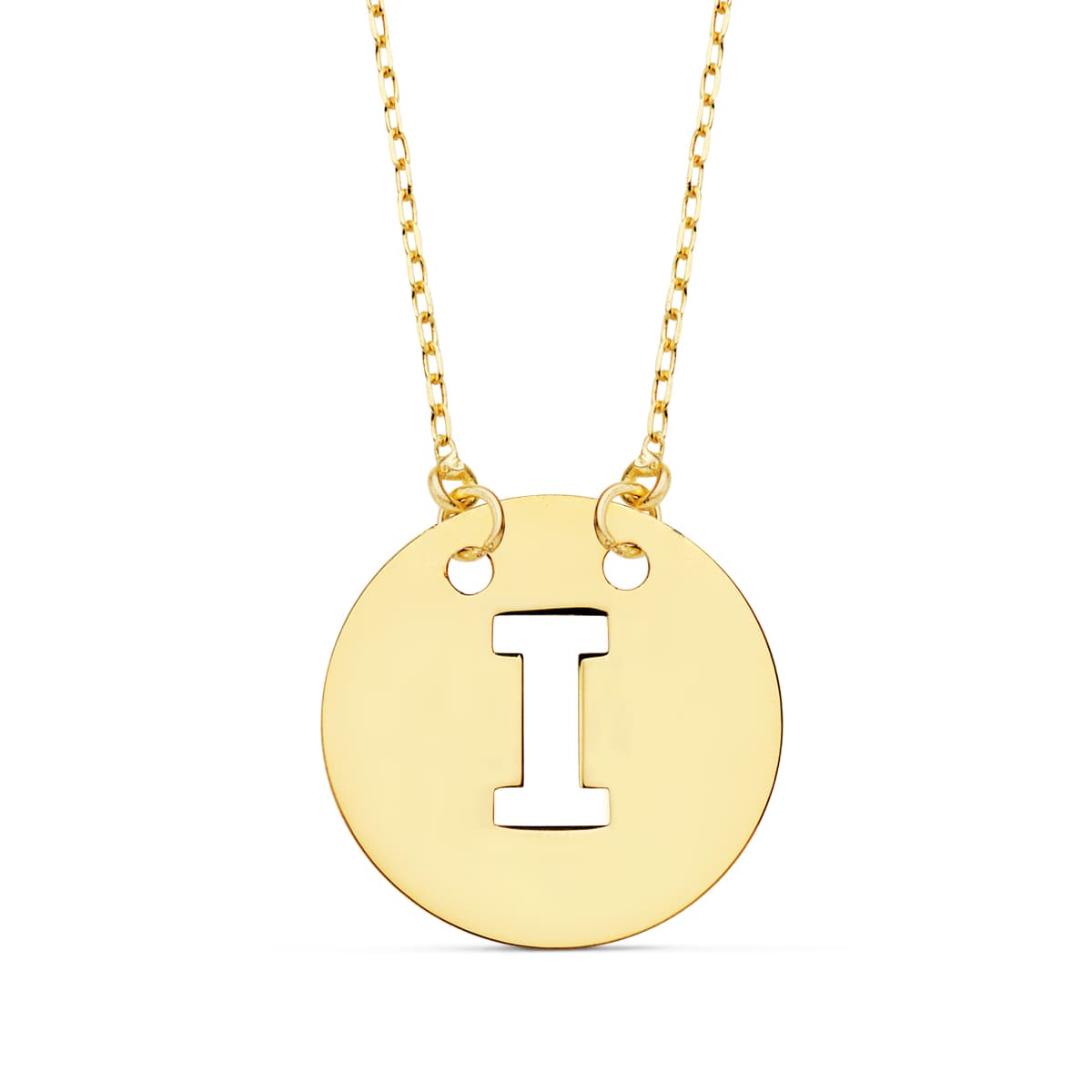 Pendentif Or Jaune 18K Initial "i" 15 mm Chaîne Forcée 42 Cm