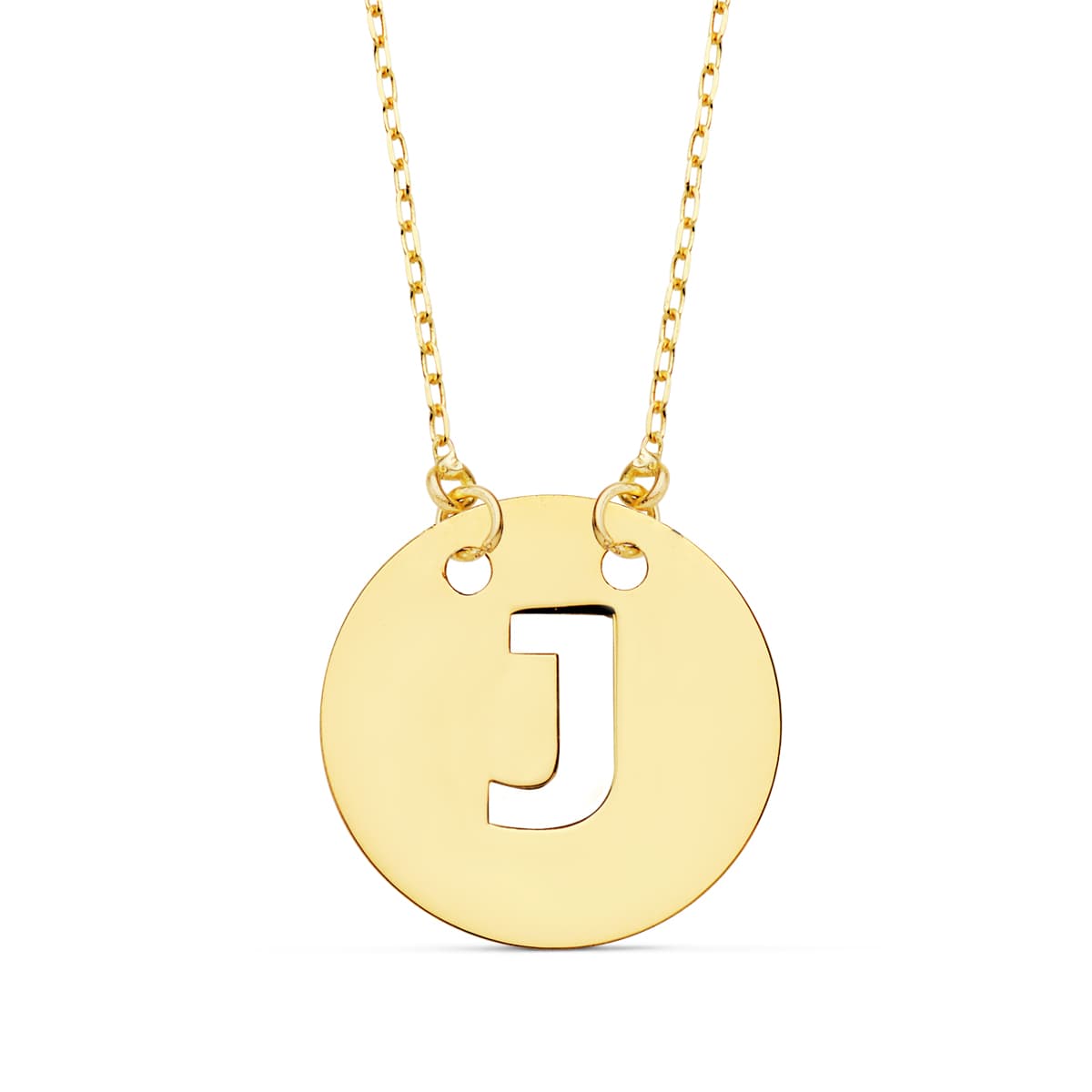 Pendentif Or Jaune 18K Initial "j" 15 mm Chaîne Forcée 42 Cm