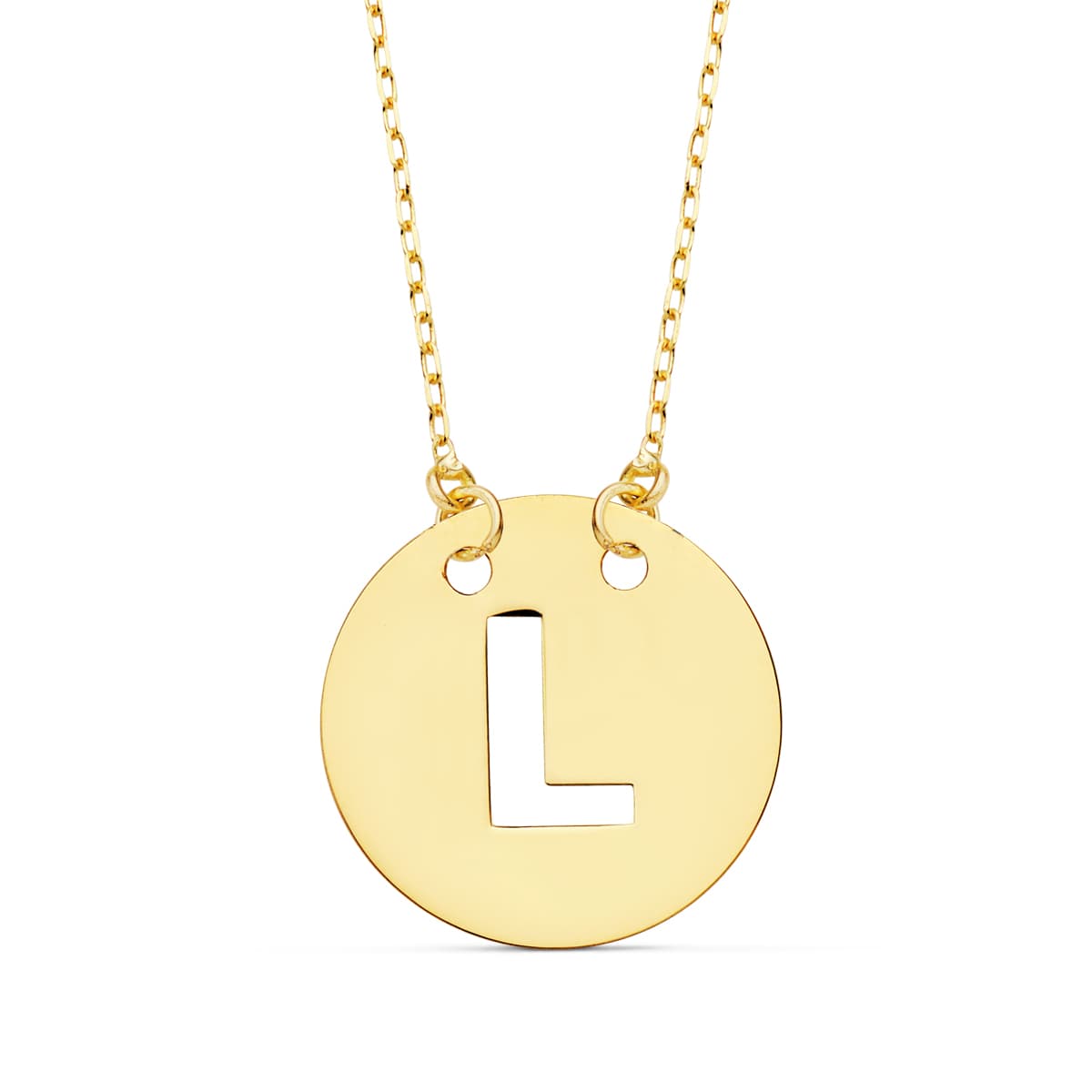 Pendentif Or Jaune 18K Initial "l" 15 mm Chaîne Forcée 42 Cm