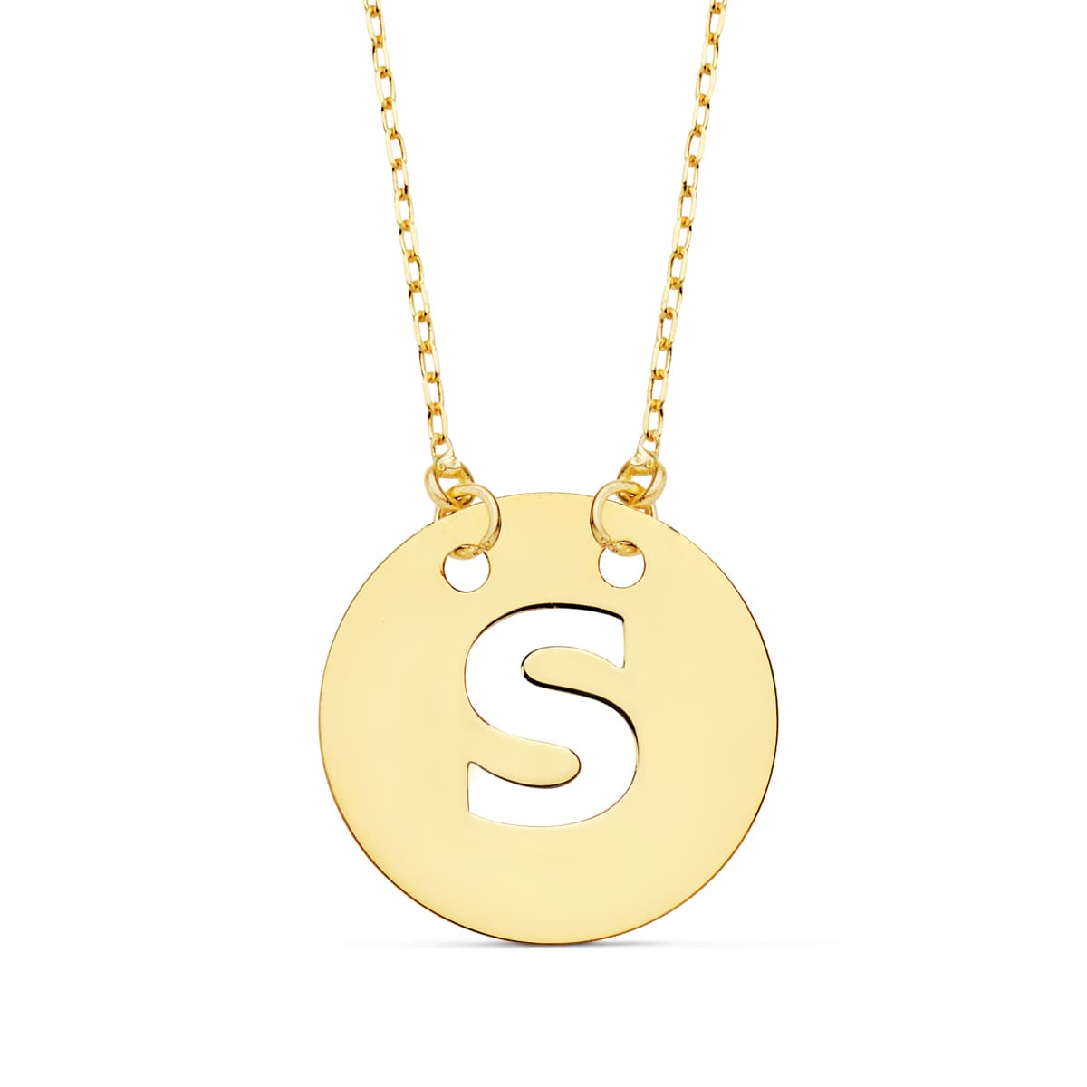 Pendentif Or Jaune 18K Initial "s" 15 mm Chaîne Forcée 42 Cm