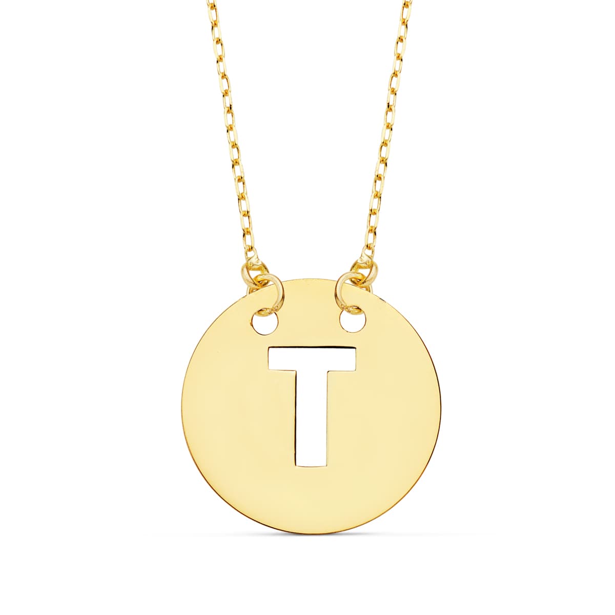 Pendentif Or Jaune 18K Initial "t" 15 mm Chaîne Forcée 42 Cm
