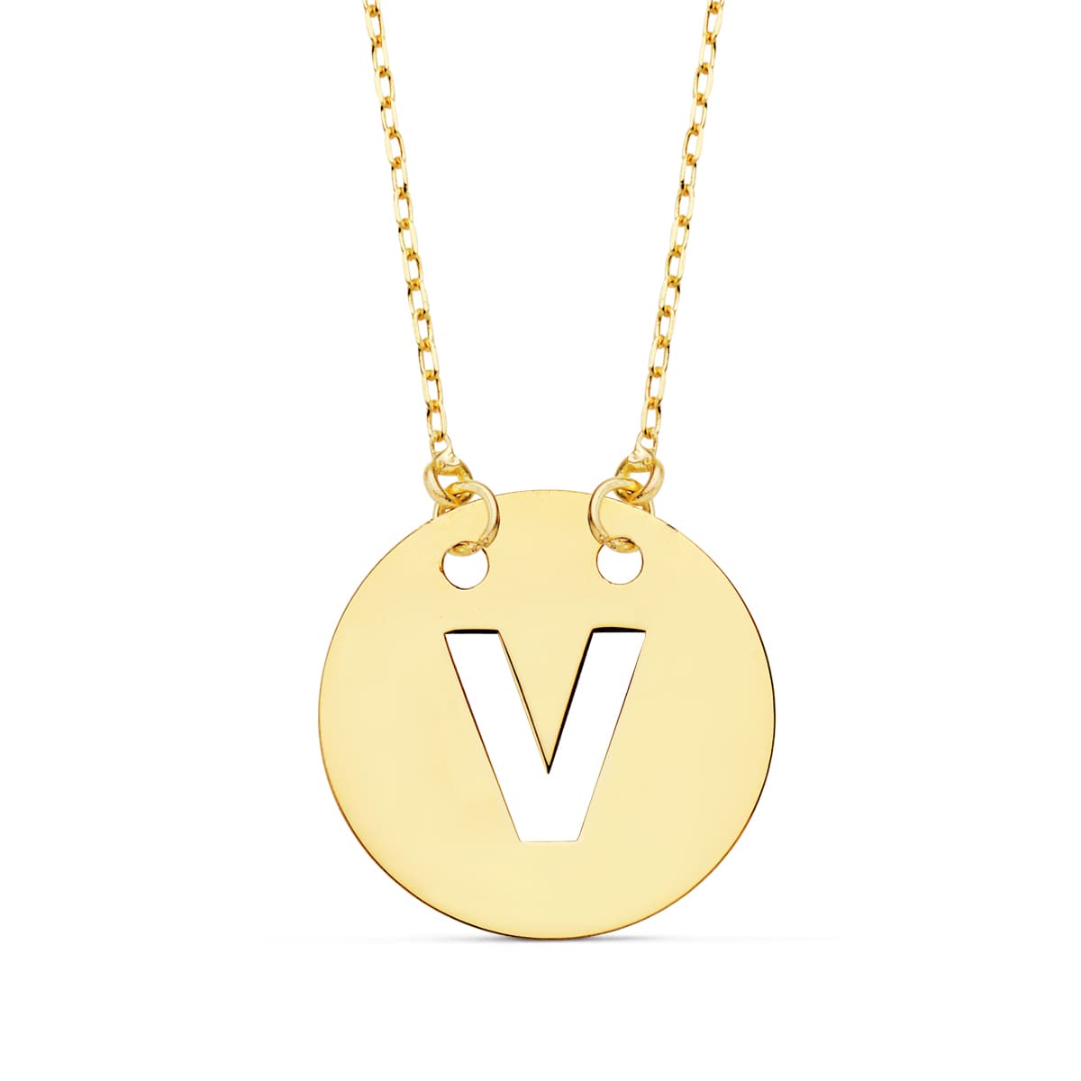Pendentif Or Jaune 18K Initial "v" 15 mm Chaîne Forcée 42 Cm