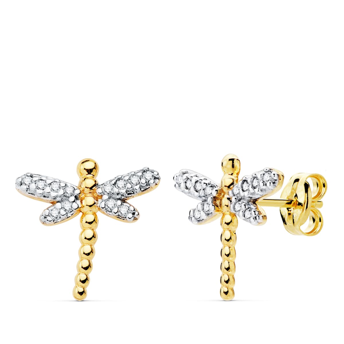 18K to tone guld øreringe 12X12MM Butterfly Push lås