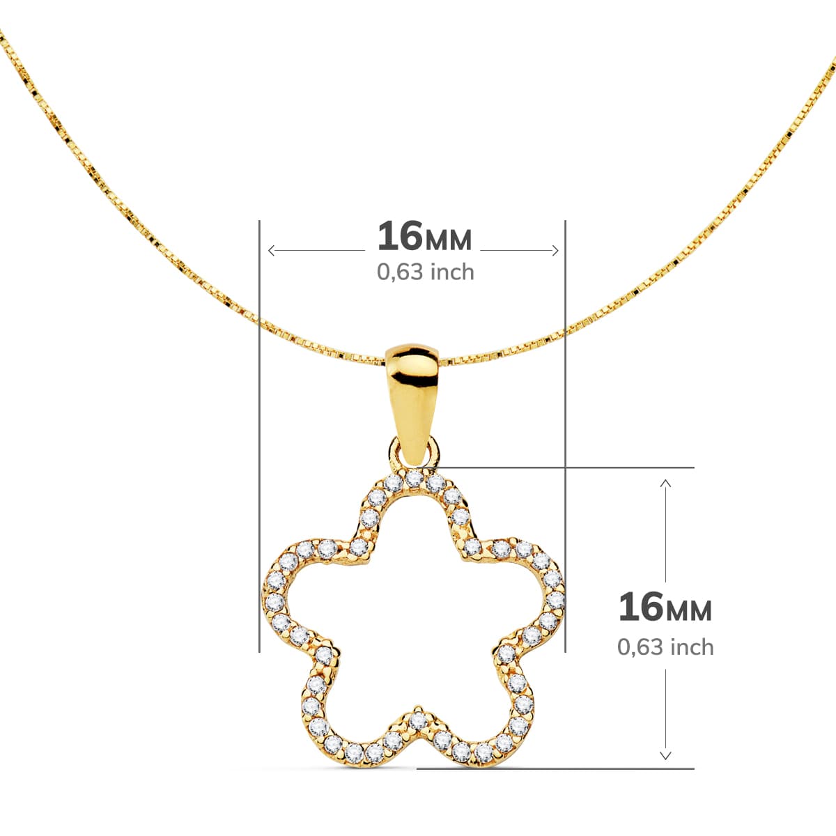Pendentif Or Jaune 18K Étoile Zircon 16X16 mm Chaîne Vénitienne 42 3 Cm