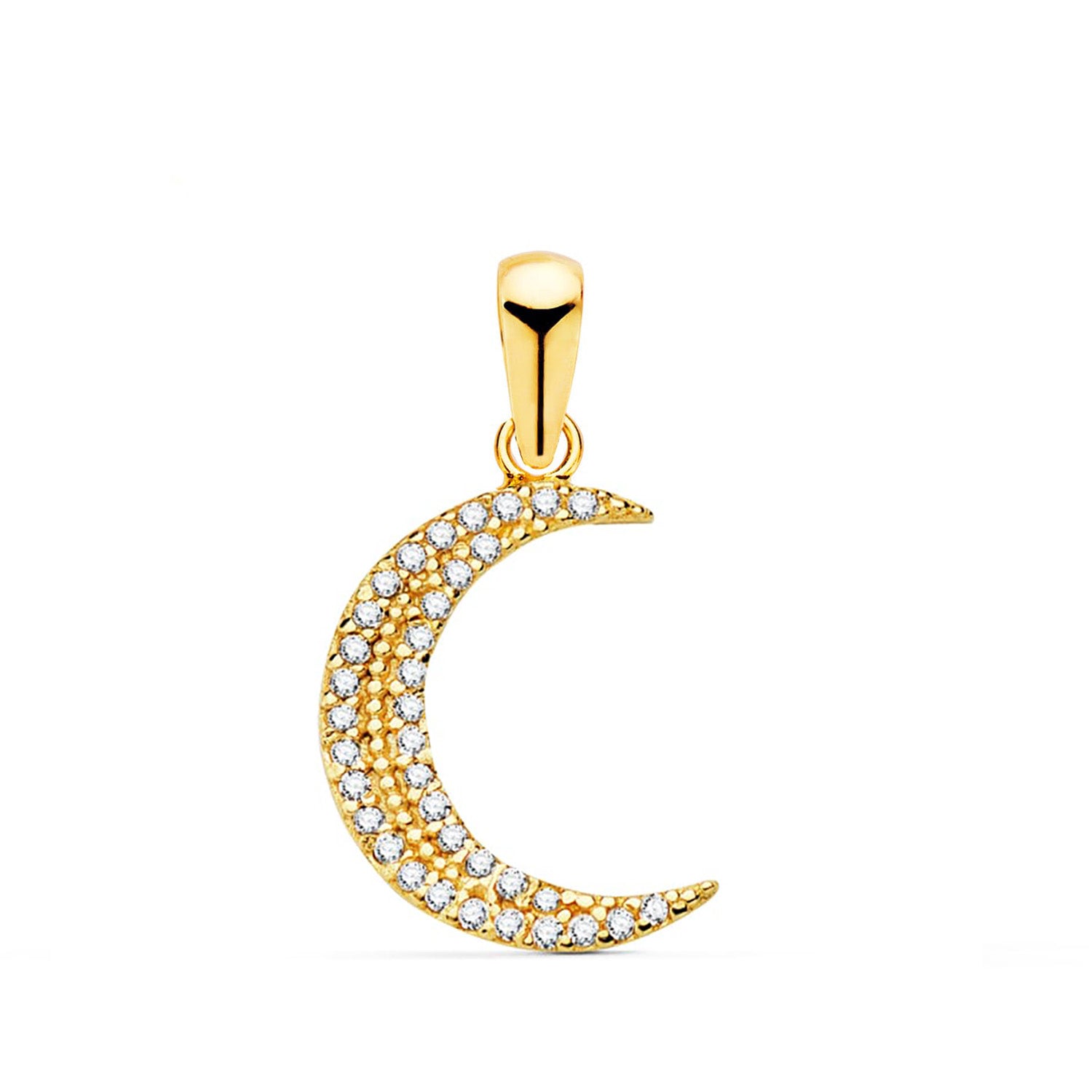 Pendentif Demi-lune en Or Jaune 18K avec Zircon Taille du Pendentif : 15X11 mm