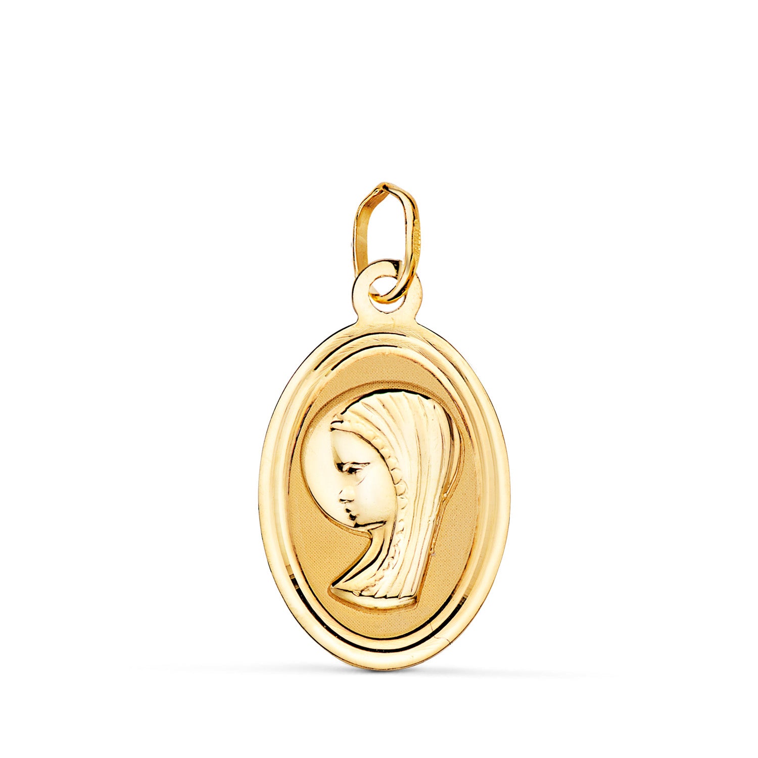 Médaille Ovale Vierge Fille en Or Jaune 18K avec Bord Biseauté 19X12 mm