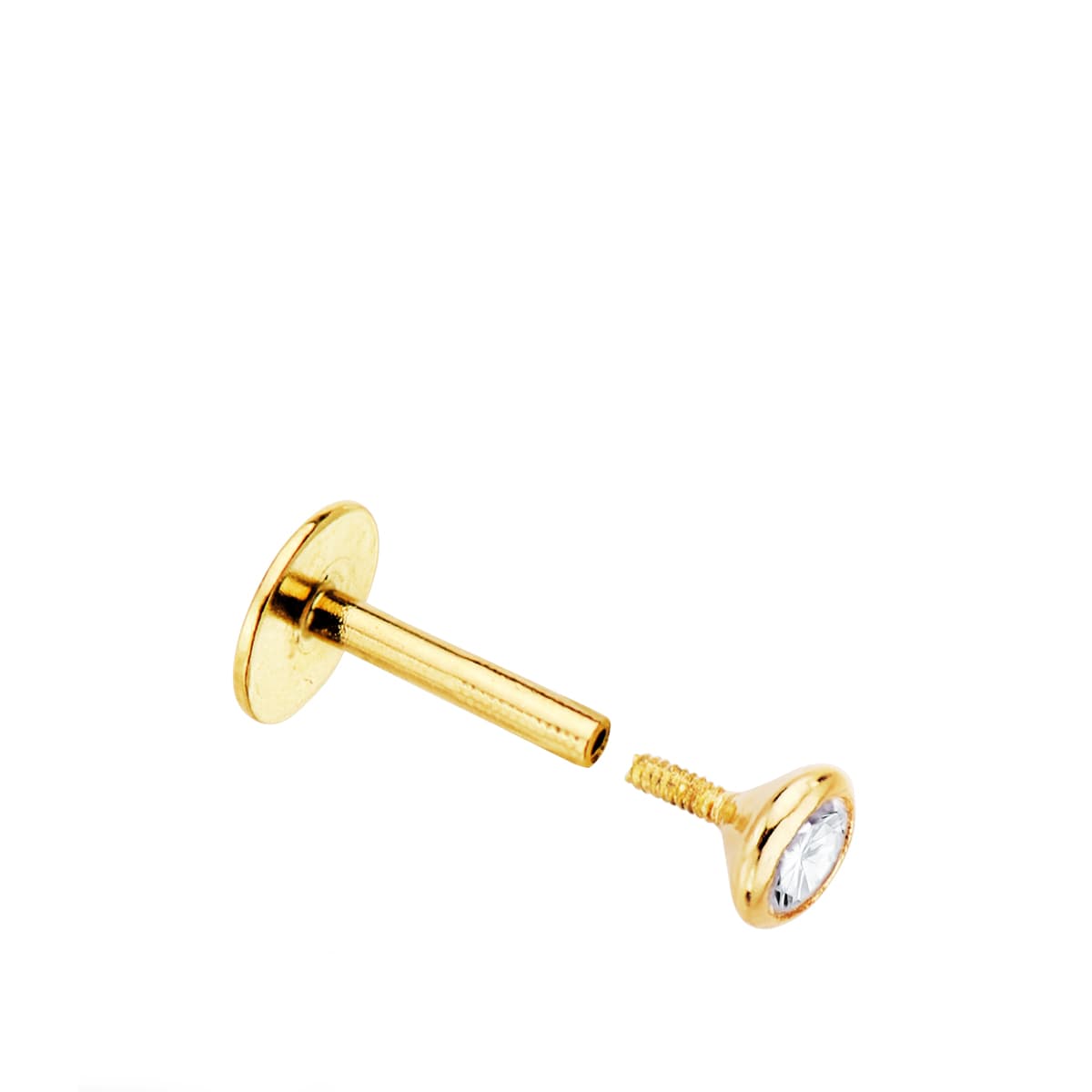 Piercing à Lèvres Or Jaune 18K Bouche Zircone Barre Dépaisseur 3 mm Longueur 120 mm Piercing Total 7 mm Fermoir a Vis 9 mm
