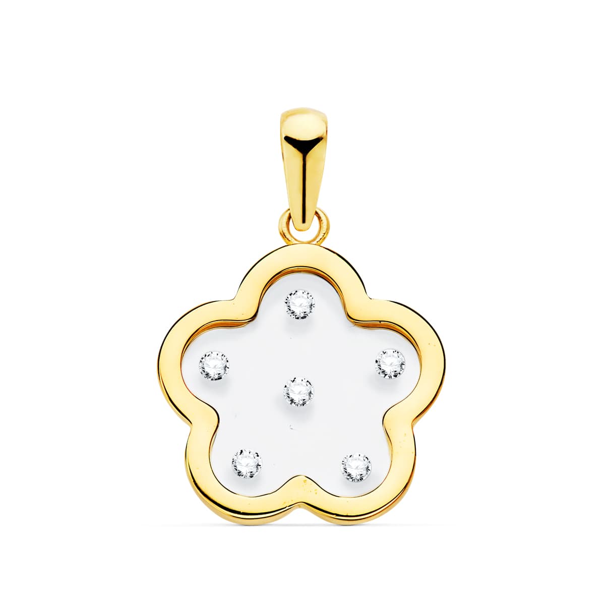 18K Pendentif Or Jaune Fleur Airshine Transparent avec Zircons 14 X 14 mm
