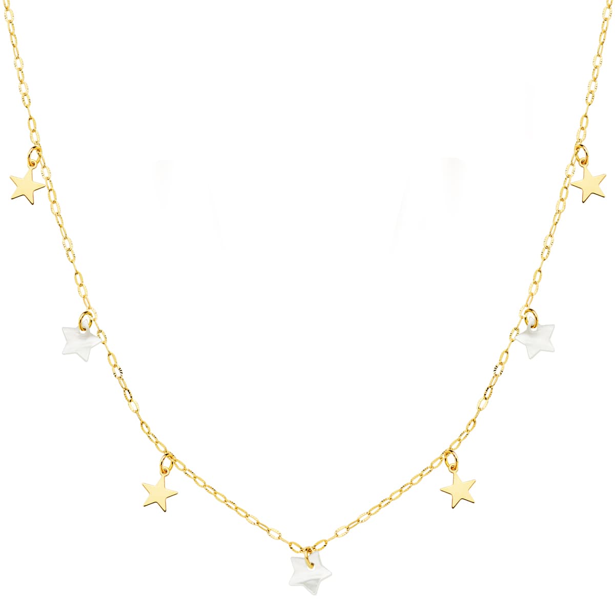 Collar Estrella Nácar Oro Amarillo 18K Cadena Cable 5,5 mm 45 Cm