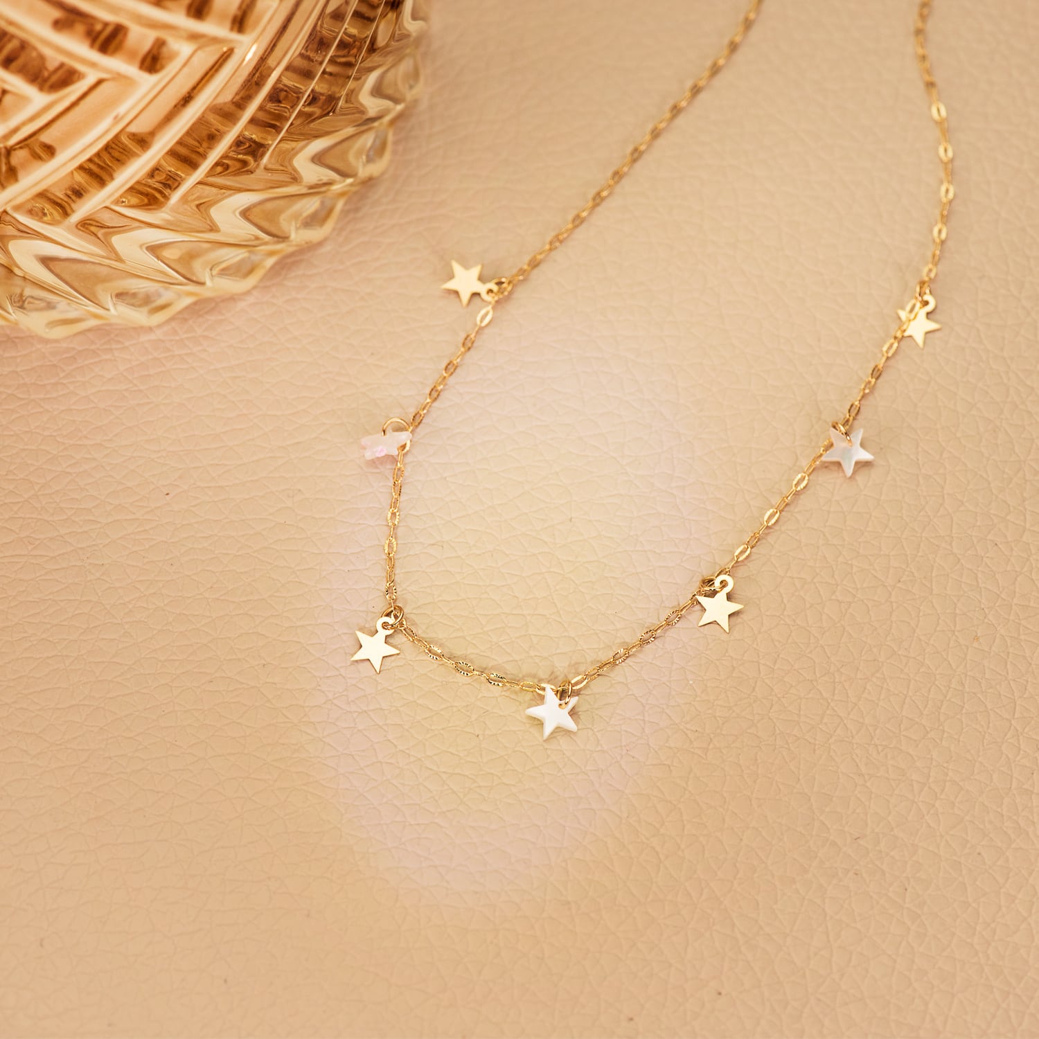 Collar Estrella Nácar Oro Amarillo 18K Cadena Cable 5,5 mm 45 Cm