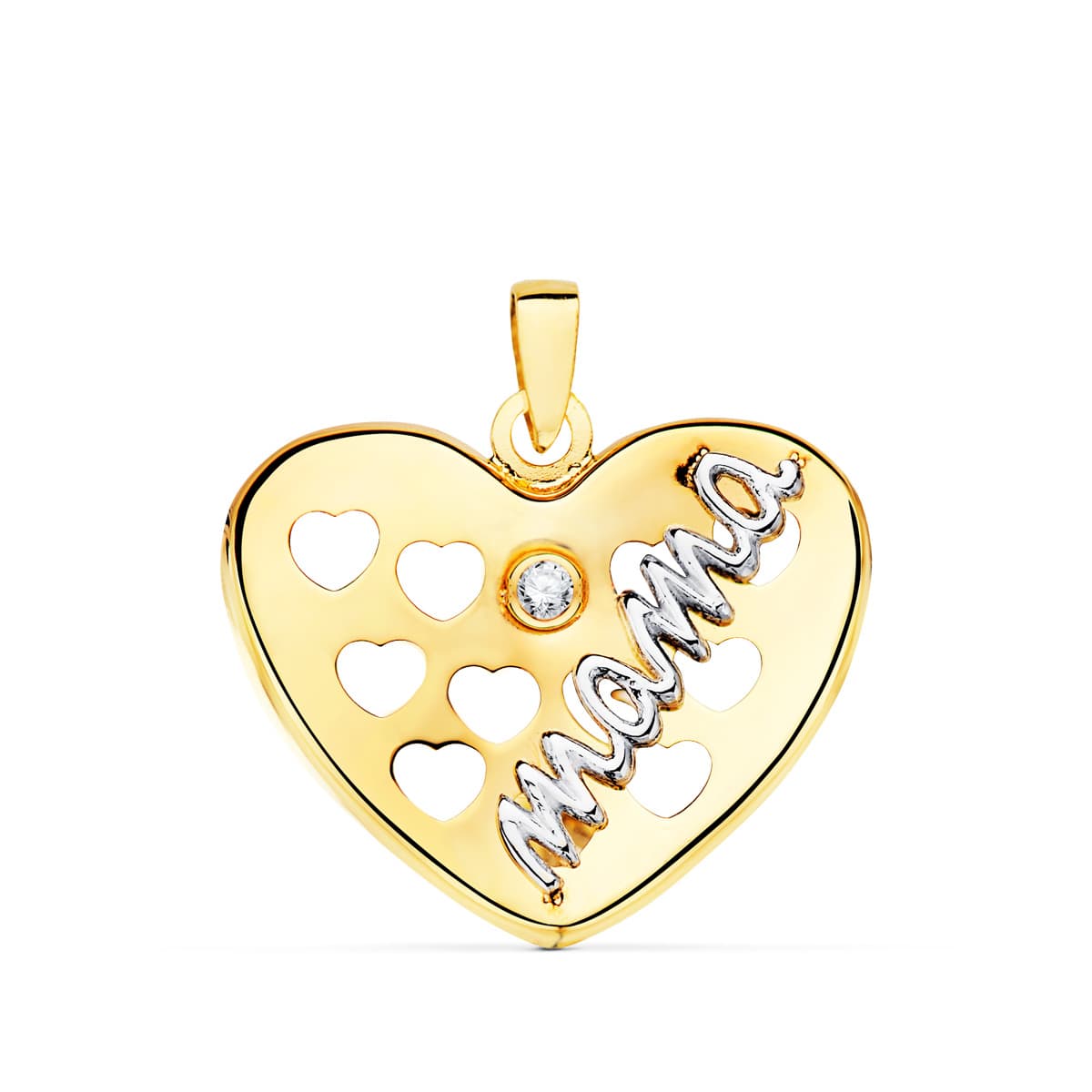 18K Pendentif "mama" Coeurs Ajourés 20 X 16 mm