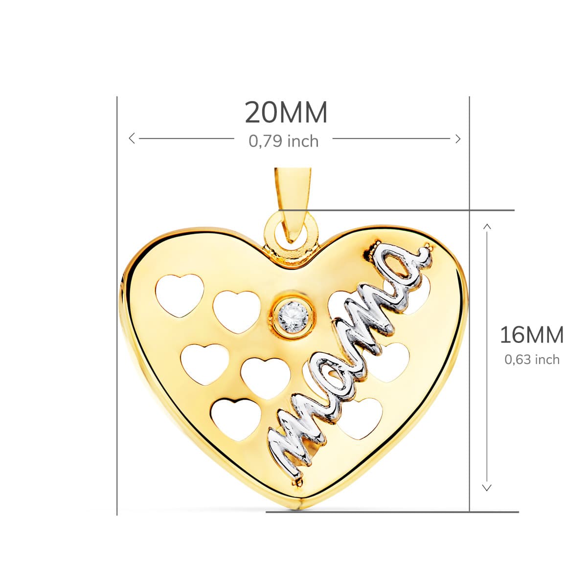 18K Pendentif "mama" Coeurs Ajourés 20 X 16 mm