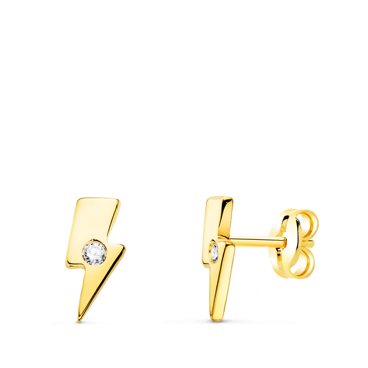 18K Boucles d'oreilles Or Jaune Foudre avec Zircon 6 X 3 mm Fermoir Poussettes