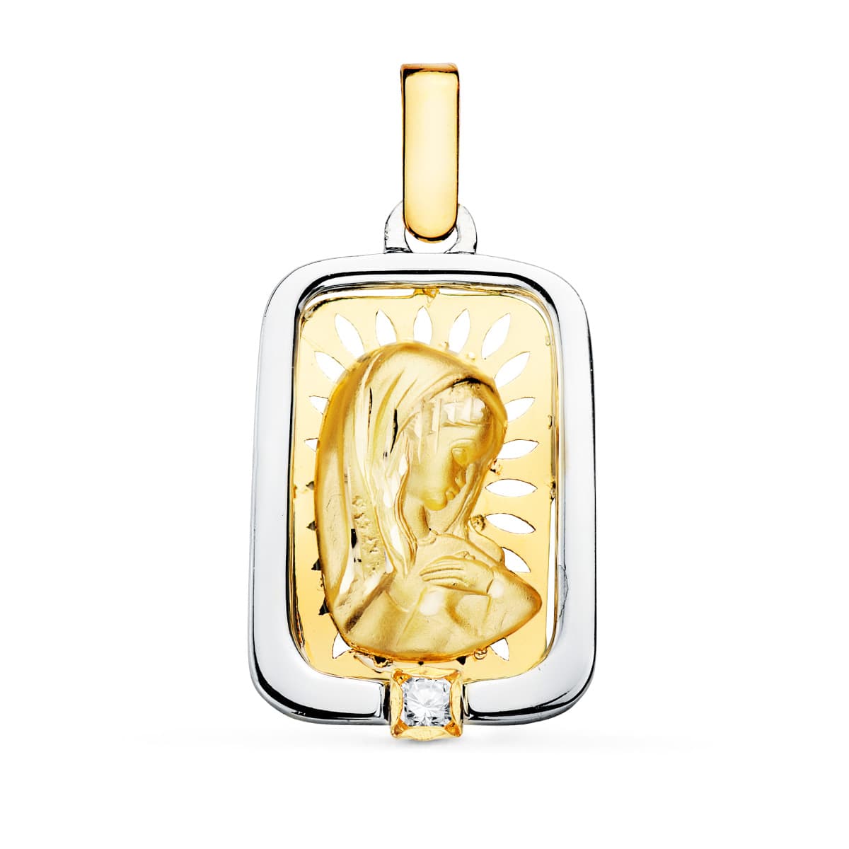 18K Médaille en Or Jaune Vierge 21X15 mm