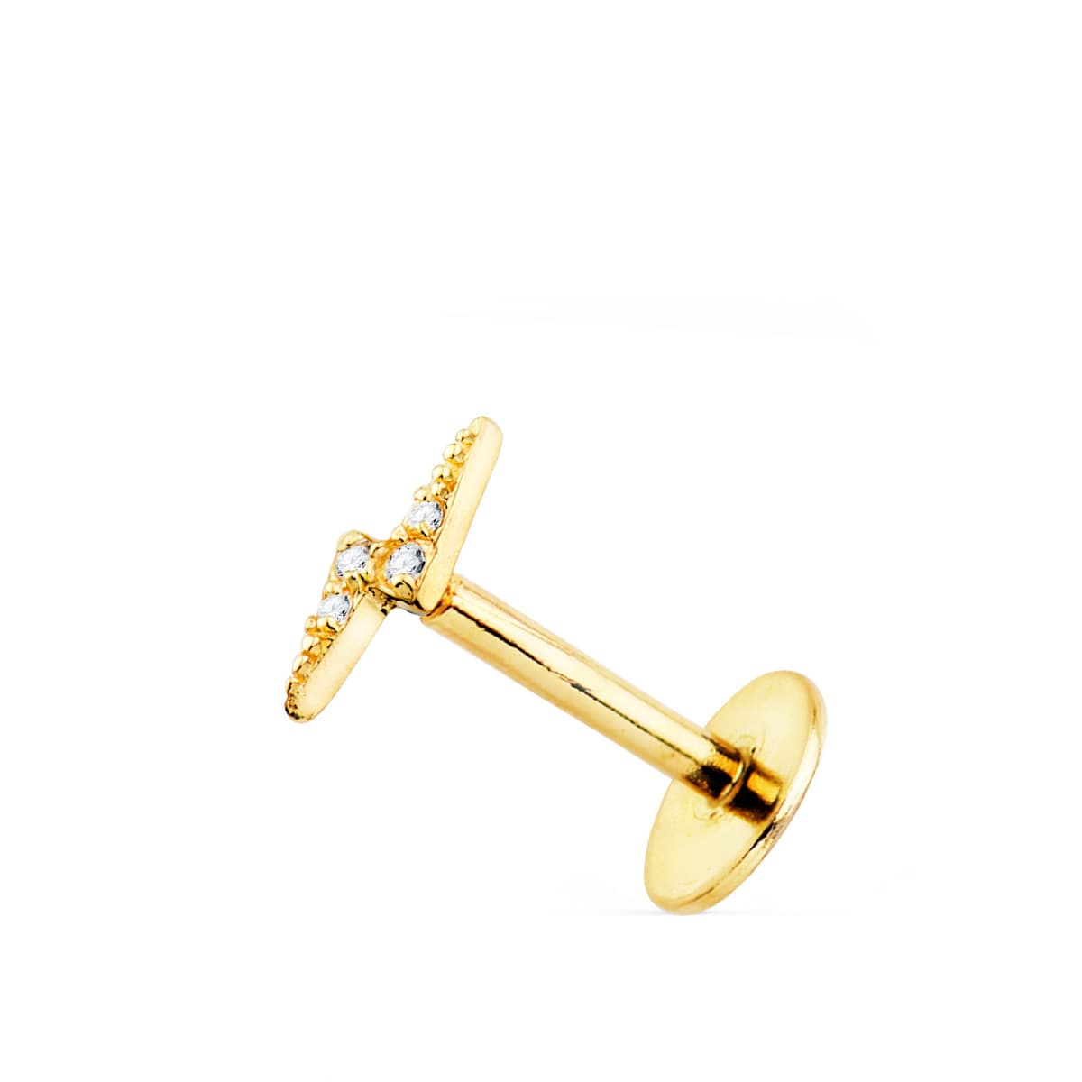 18K Yellow Gold Lightning Ear Piercing with Zirconia 8X2.5 mm (unit)