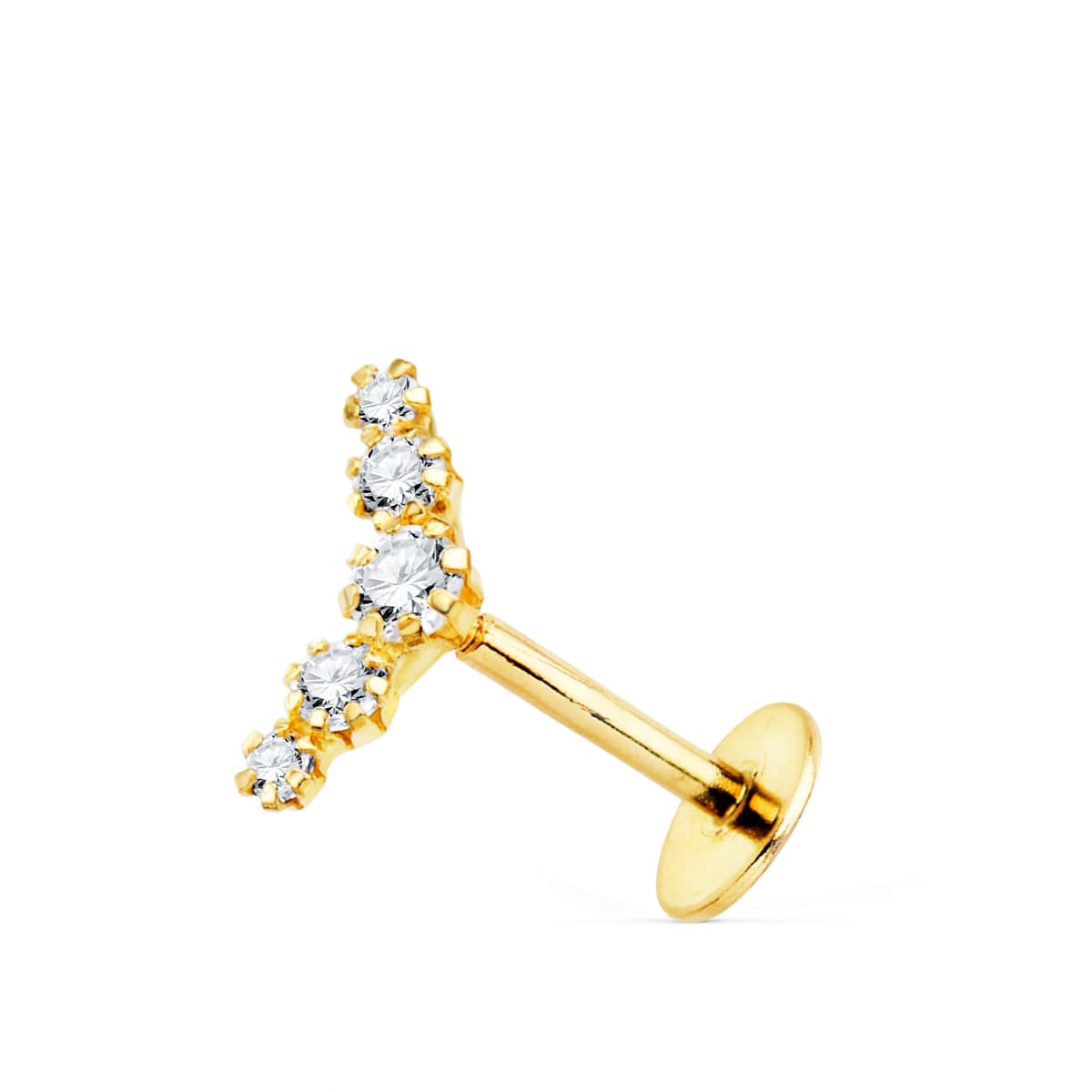 18K Piercing pour Oreille en Or Jaune 5 Zircon Serti Griffes 10X3 mm (unité)