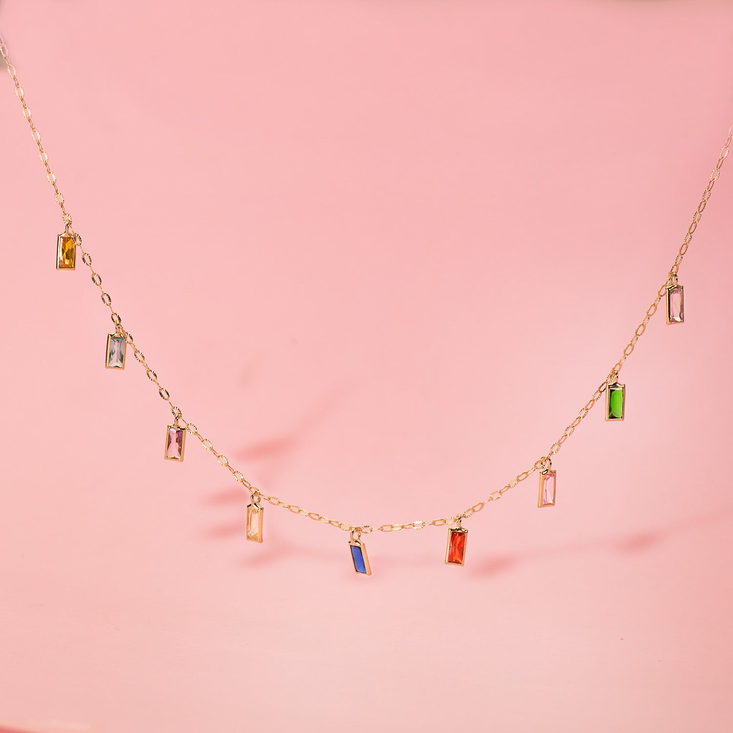 18K Collier en Or Jaune avec Zircons de Couleurs Chaine Forçat 42 3 Cm
