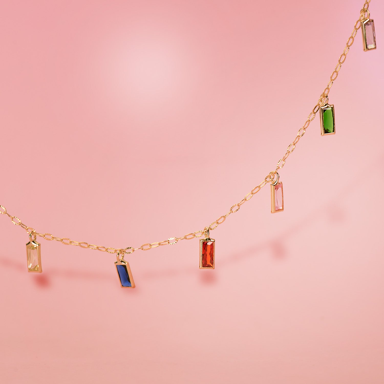 18K Collier en Or Jaune avec Zircons de Couleurs Chaine Forçat 42 3 Cm
