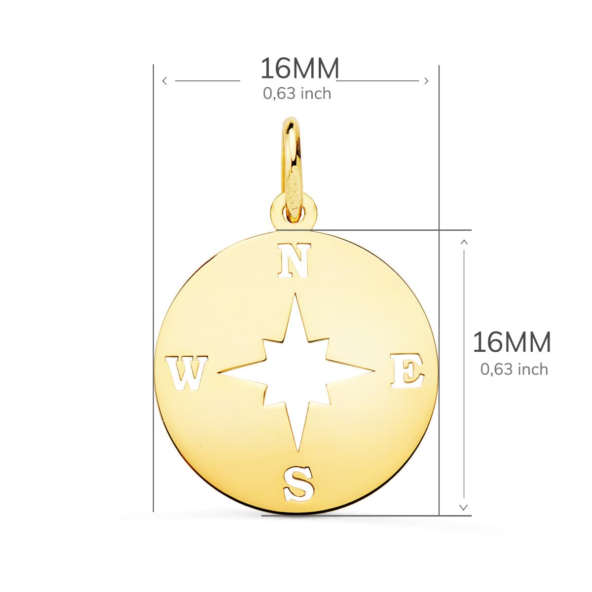 Pendentif Or Jaune 18K Rose des Vents Pulie et Ouvert 16 mm