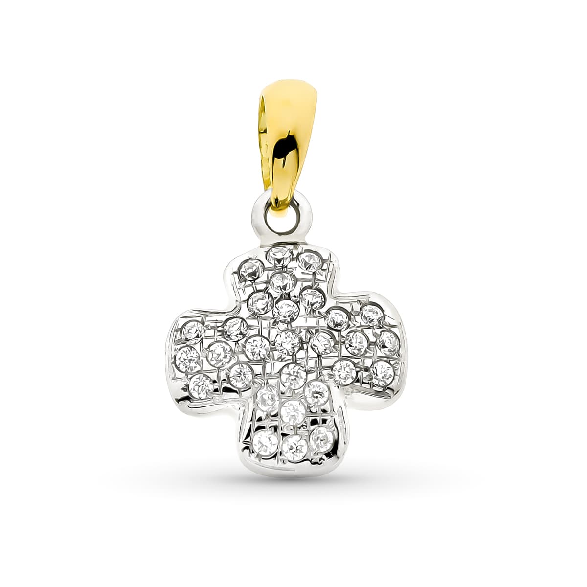 Zircone Croix Or Deux Tons 18K 16X13 mm