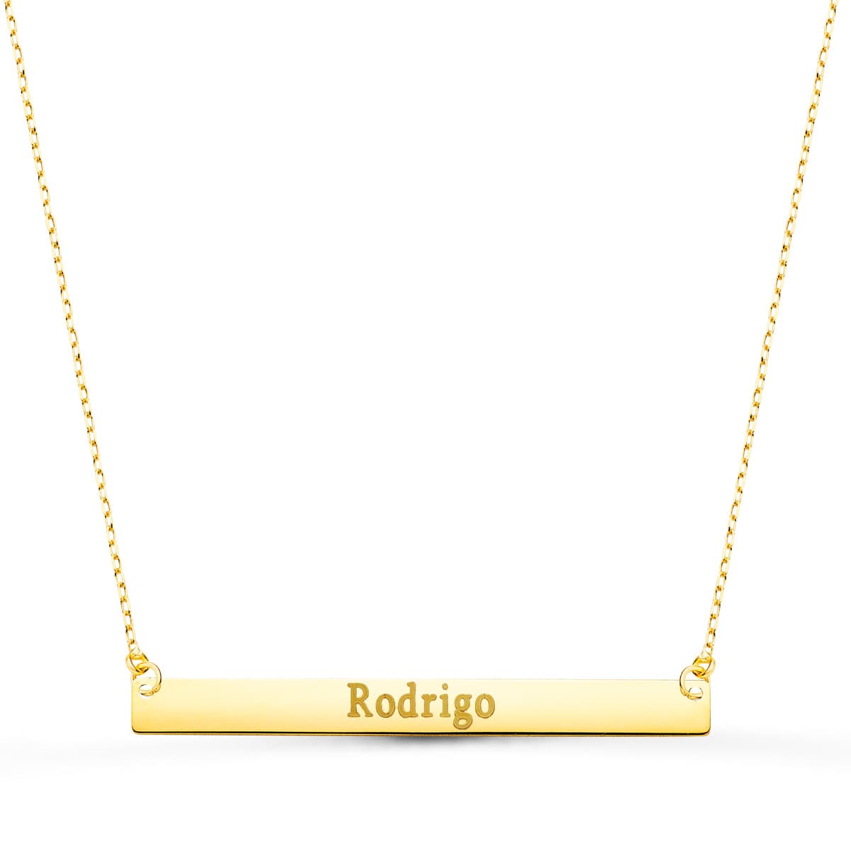 18K Pendentif Or Jaune Plaque Horizontale 40X4 mm Chaîne 44 2 Cm
