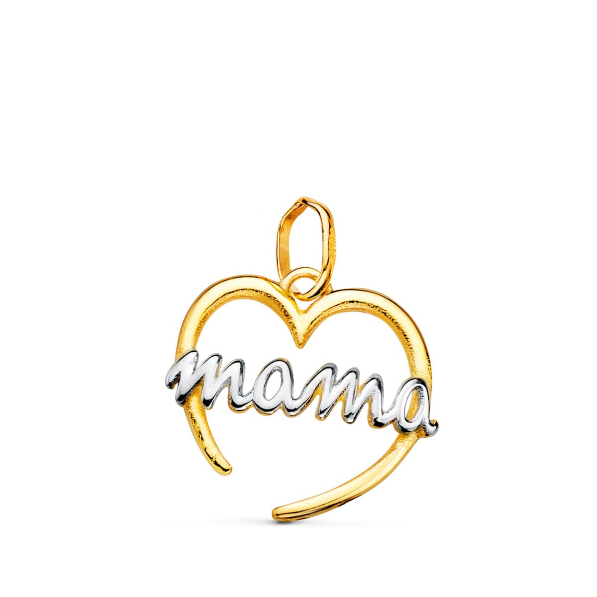 ツートンカラーのハートペンダント (18K ゴールド、ホワイトゴールドチェスト付き) 15X14 mm
