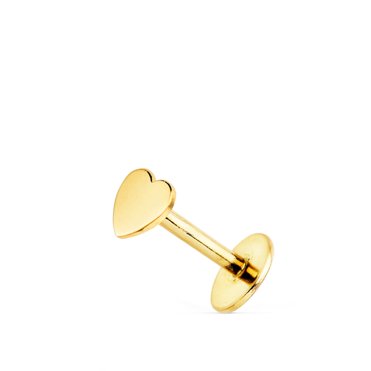 18K Piercing Oreille Or Jaune Coeur 5 X 3 Mm. Fermoir à Vis