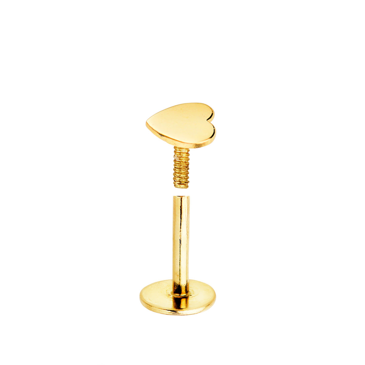 18K Piercing Oreille Or Jaune Coeur 5 X 3 Mm. Fermoir à Vis
